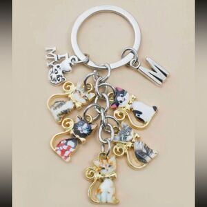 Letter M and Kittens Keychain